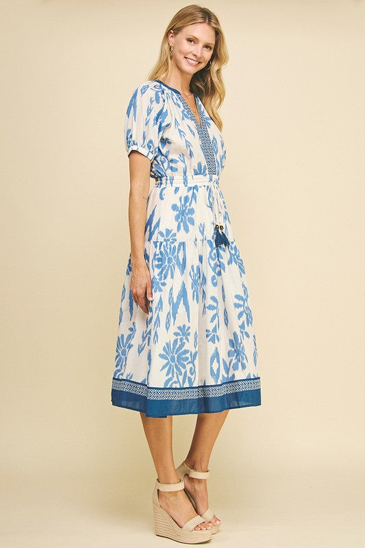 MILLIE FLORAL MIDI DRESS IN BLUE