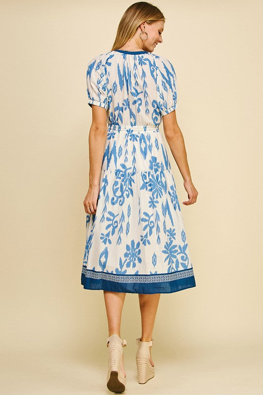 MILLIE FLORAL MIDI DRESS IN BLUE