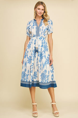 MILLIE FLORAL MIDI DRESS IN BLUE