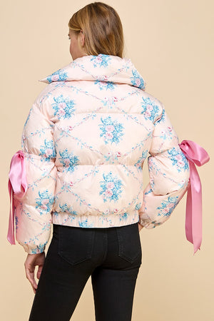 LUCY FLORAL PUFFER JACKET IN PINK