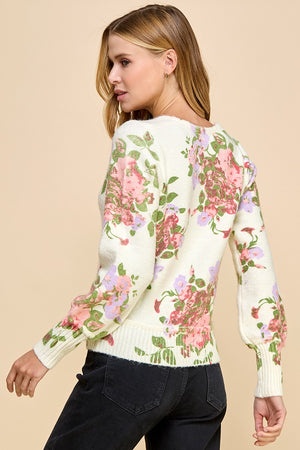 MARLIS FLORAL PRINTED SWEATER IN IVORY