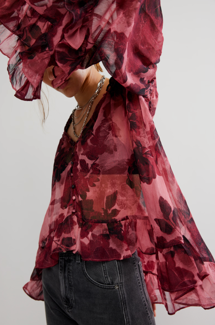 FREE PEOPLE DAY DREAMING BLOUSE IN ROSE COMBO