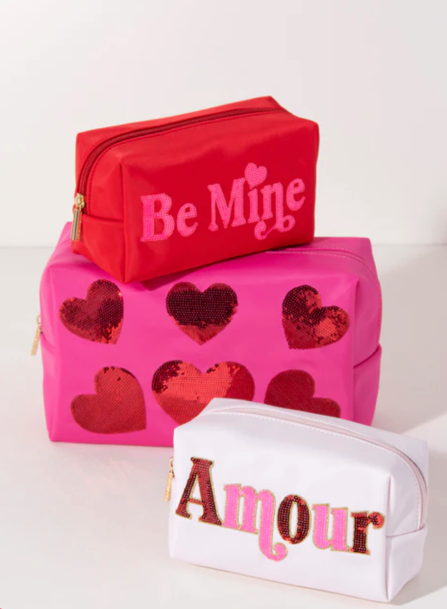 CARA SEQUIN HEART POUCH IN PINK