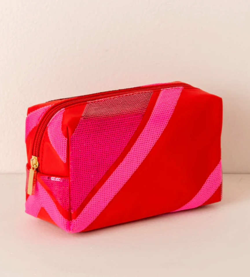 CARA STRIPE COSMETIC POUCH IN RED