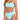 Woman wearing a light blue bikini set on a white background