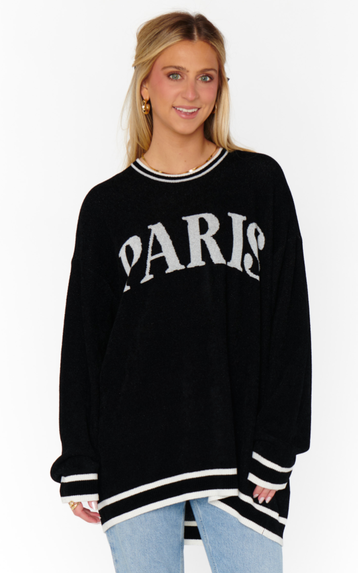 SHOW ME YOUR MUMU ADVENTURE SWEATER IN PARIS GRAPHIC KNIT