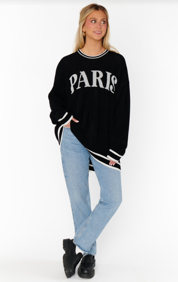 SHOW ME YOUR MUMU ADVENTURE SWEATER IN PARIS GRAPHIC KNIT