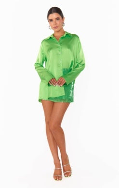 SHOW ME YOUR MUMU ALL NIGHT SKORT IN BRIGHT GREEN SEQUINS