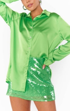 SHOW ME YOUR MUMU ALL NIGHT SKORT IN BRIGHT GREEN SEQUINS