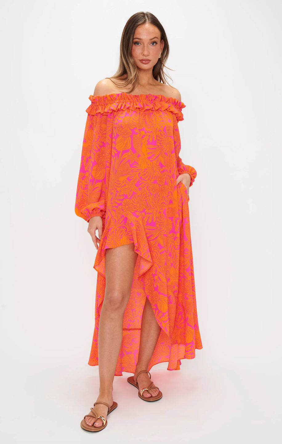 SHOW ME YOUR MUMU BOBBI MAXI DRESS IN FUCHSIA SHELLS