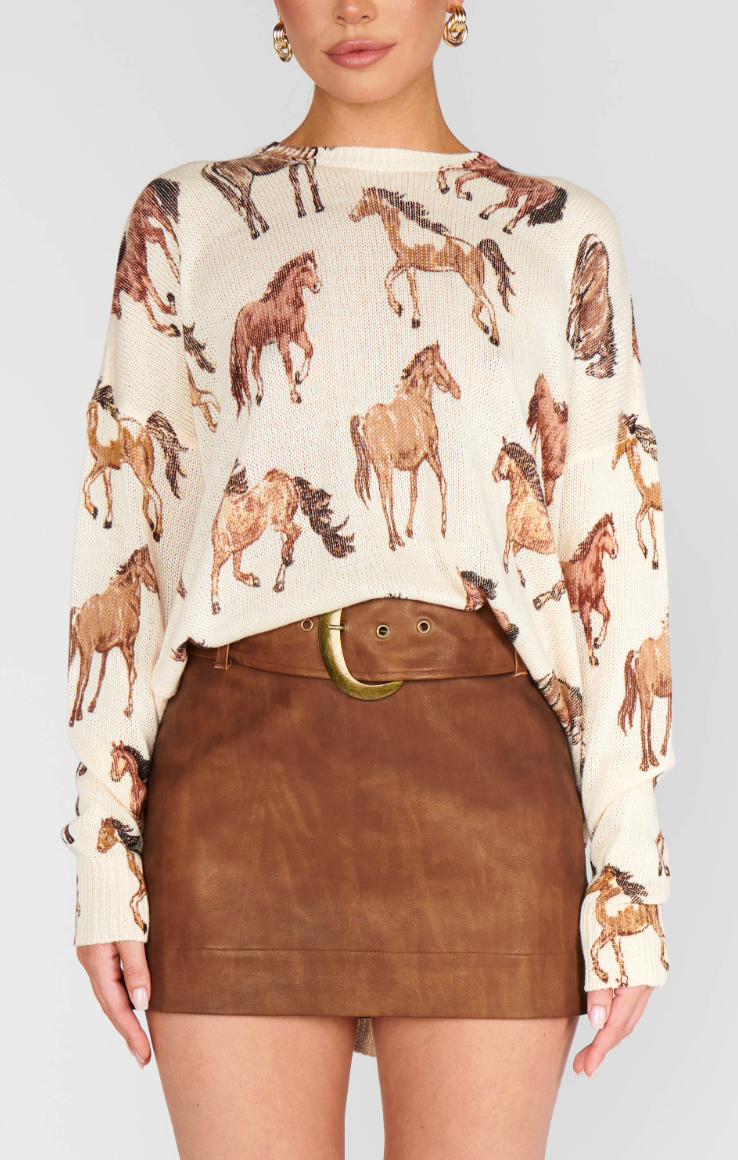 SHOW ME YOUR MUMU BONFIRE SWEATER IN WILD HORSES KNIT
