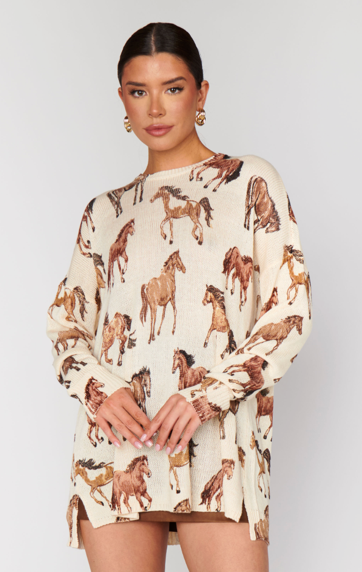 SHOW ME YOUR MUMU BONFIRE SWEATER IN WILD HORSES KNIT
