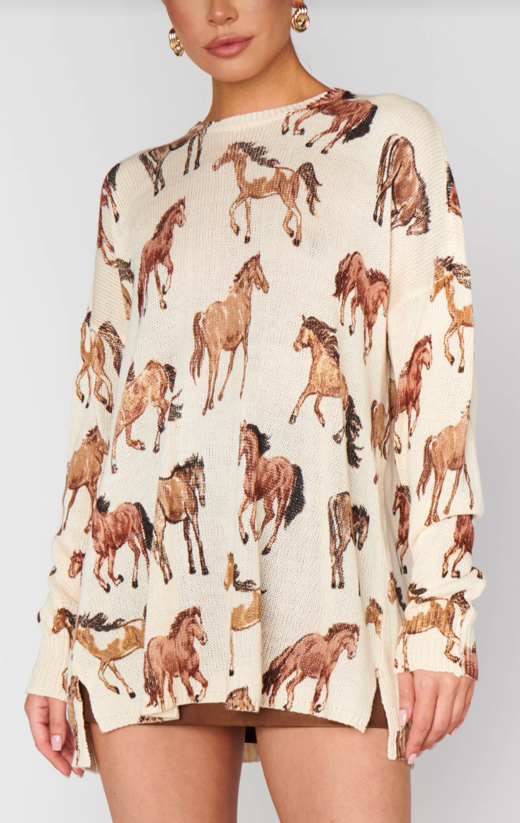 SHOW ME YOUR MUMU BONFIRE SWEATER IN WILD HORSES KNIT