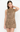 A woman modeling a sleeveless leopard-print mini dress against a plain white studio background.