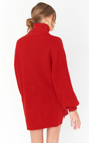 SHOW ME YOUR MUMU CHESTER SWEATER DRESS IN HOLLY RED