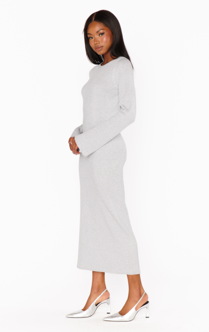 SHOW ME YOUR MUMU CITY DRESS IN SILVER SHIMMER KNIT