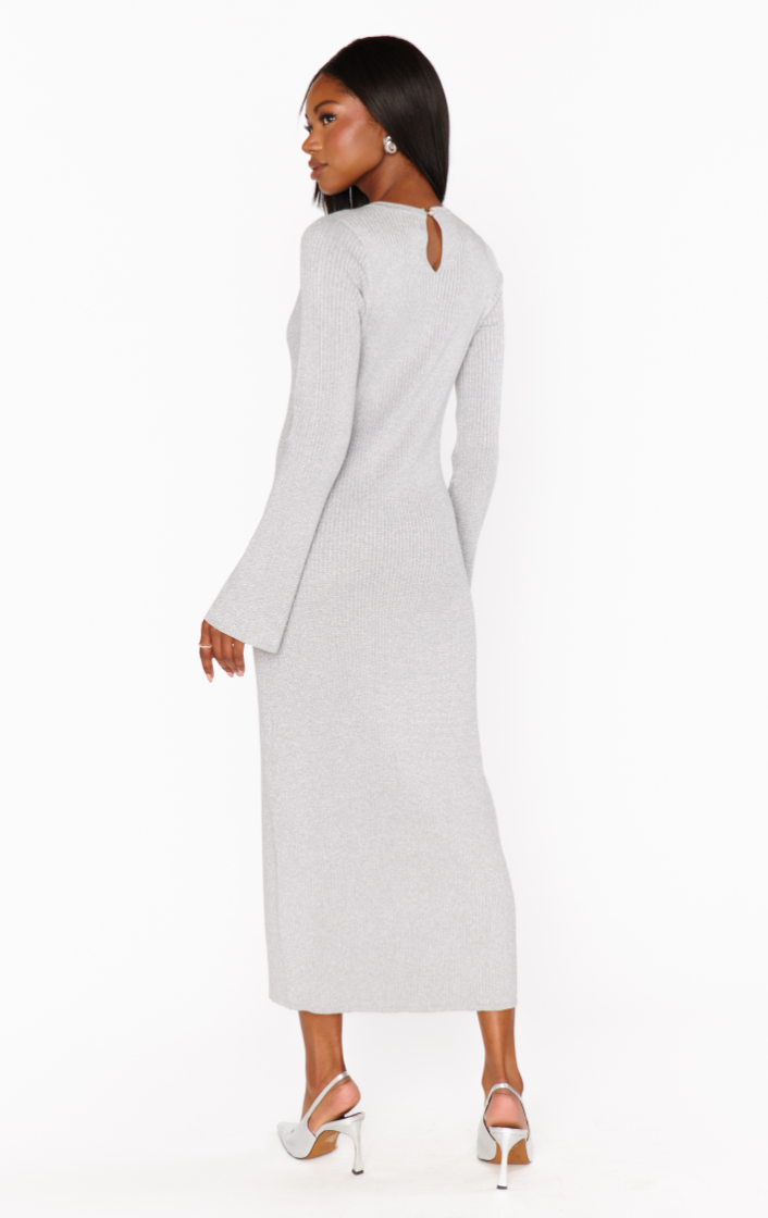 SHOW ME YOUR MUMU CITY DRESS IN SILVER SHIMMER KNIT