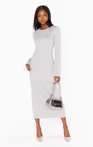 SHOW ME YOUR MUMU CITY DRESS IN SILVER SHIMMER KNIT