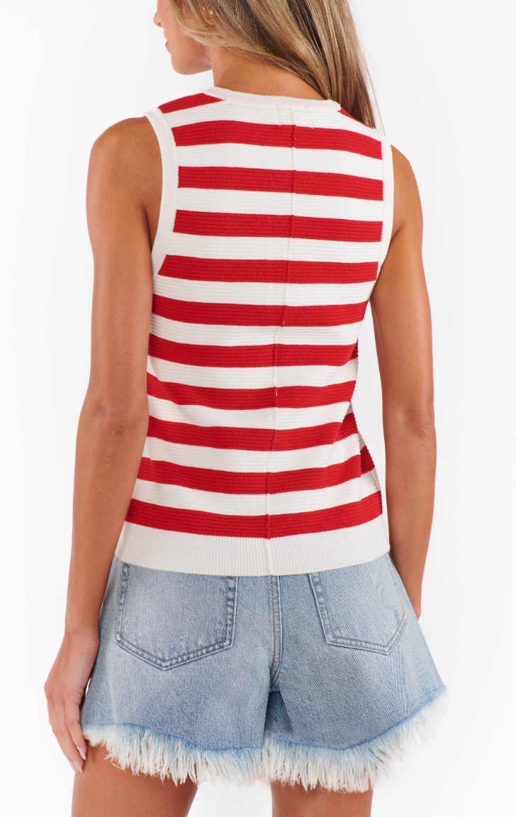 SHOW ME YOUR MUMU DEVIN TANK IN RED STRIPE DELIGHT KNIT