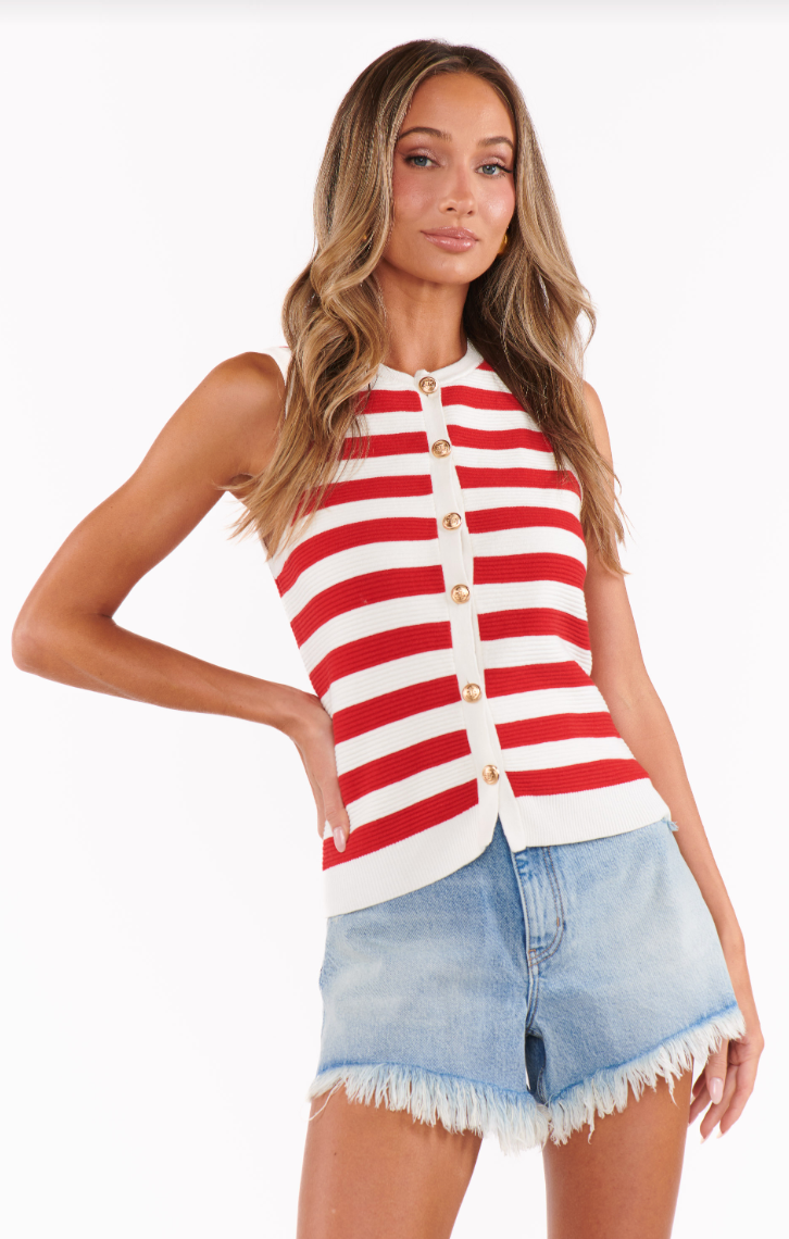 SHOW ME YOUR MUMU DEVIN TANK IN RED STRIPE DELIGHT KNIT