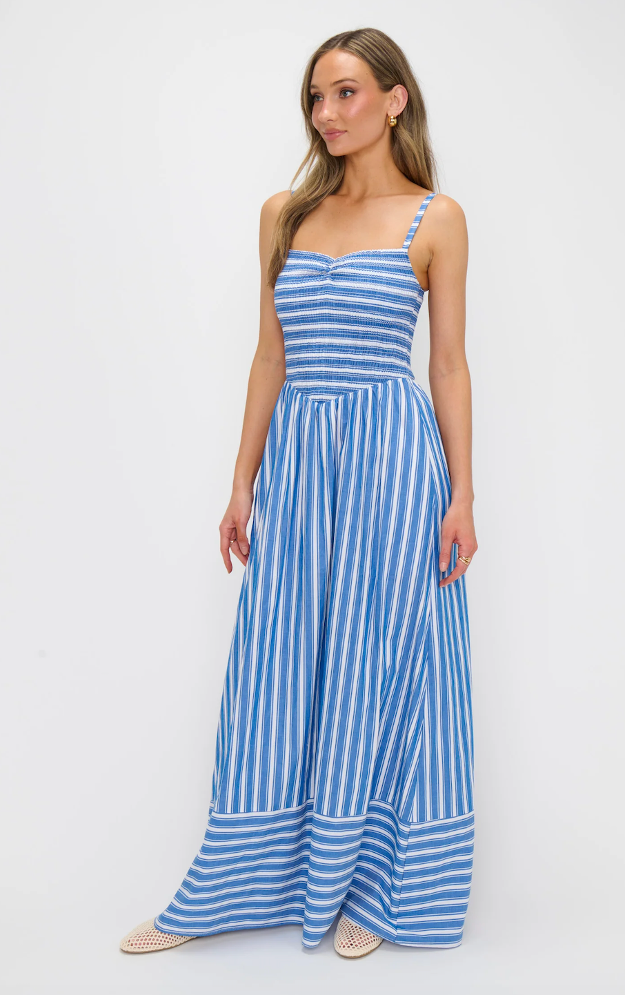 SHOW ME YOUR MUMU DIXIE MAXI DRESS IN COASTAL BLUE STRIPE