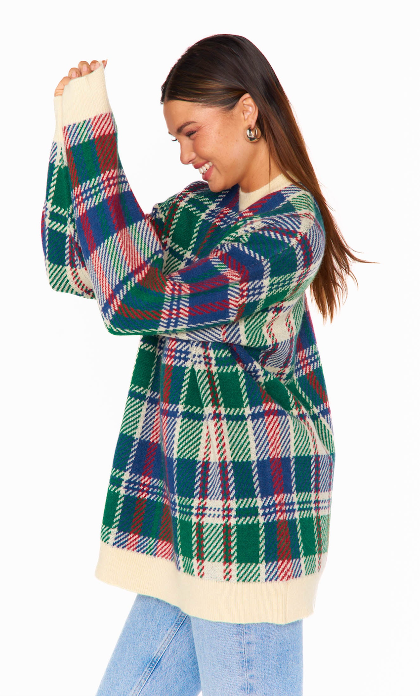 SHOW ME YOUR MUMU EMBER TUNIC SWEATER IN HOLIDAY PLAID KNIT