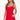 Woman wearing a red dress on a white background