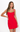 Woman wearing a red dress on a white background