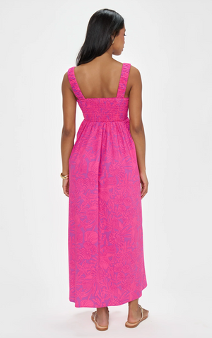SHOW ME YOUR MUMU FLING MIDI DRESS IN PINK SHELLS POPLIN