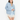 A woman modeling a light blue knit cardigan over a matching light blue satin slip dress with white lace trim, photographed against a plain white studio background.