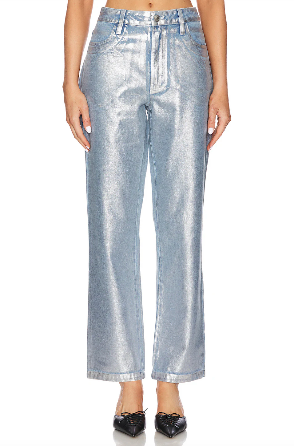 SHOW ME YOUR MUMU ICON JEANS IN SILVER COATED DENIM