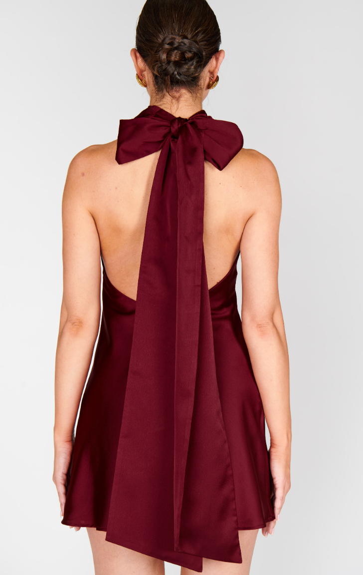 SHOW ME YOUR MUMU LISA MINI DRESS IN CRANBERRY LUXE SATIN