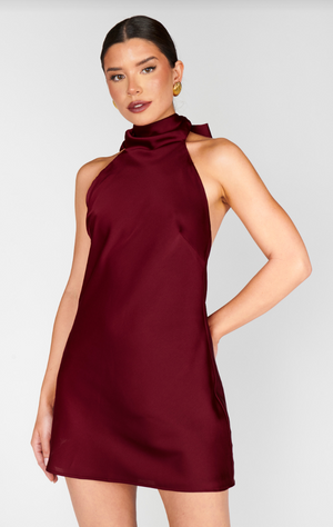 SHOW ME YOUR MUMU LISA MINI DRESS IN CRANBERRY LUXE SATIN