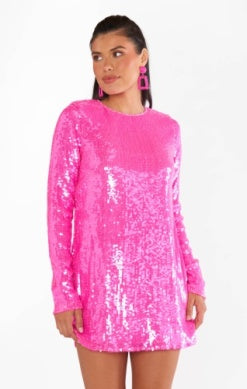 SHOW ME YOUR MUMU MADDISON MINI DRESS IN BRIGHT PINK SEQUINS