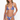 Woman wearing a colorful bikini set on a white background