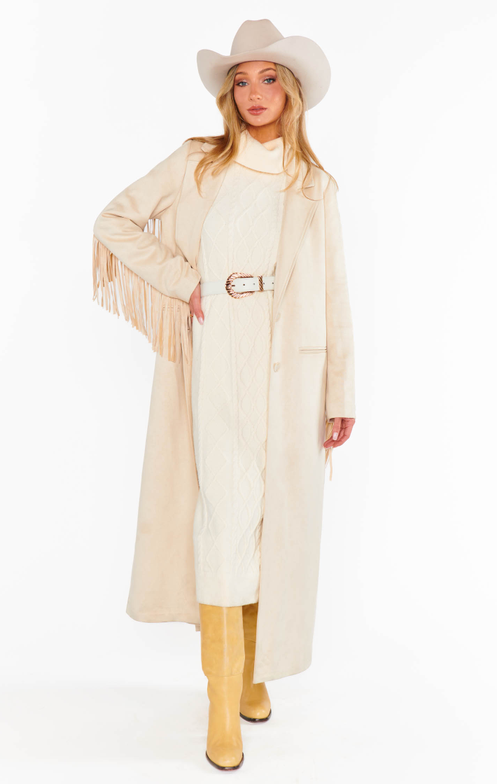 SHOW ME YOUR MUMU MONTREAL MIDI DRESS IN CREAM CABLE KNIT