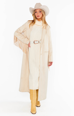 SHOW ME YOUR MUMU MONTREAL MIDI DRESS IN CREAM CABLE KNIT