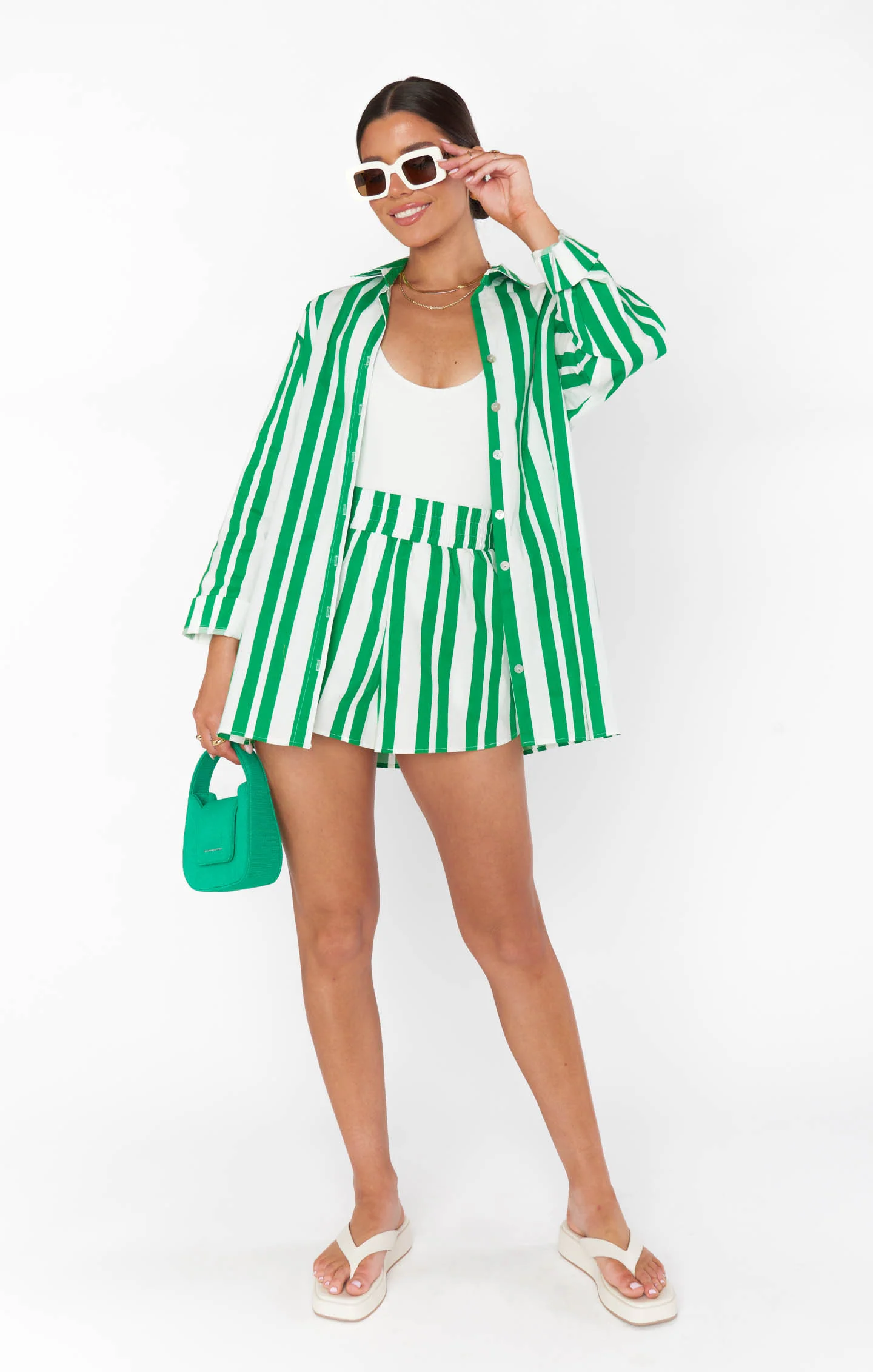 SHOW ME YOUR MUMU RUSSELL SHORTS IN CENTER COURT STRIPE