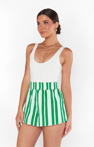 SHOW ME YOUR MUMU RUSSELL SHORTS IN CENTER COURT STRIPE