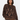 Woman wearing a brown tiger-patterned sweater on a white background