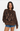 Woman wearing a brown tiger-patterned sweater on a white background