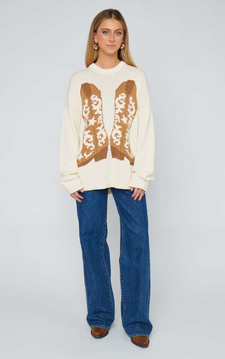 SHOW ME YOUR MUMU STAY AWHILE SWEATER COWBOY BOOT KNIT