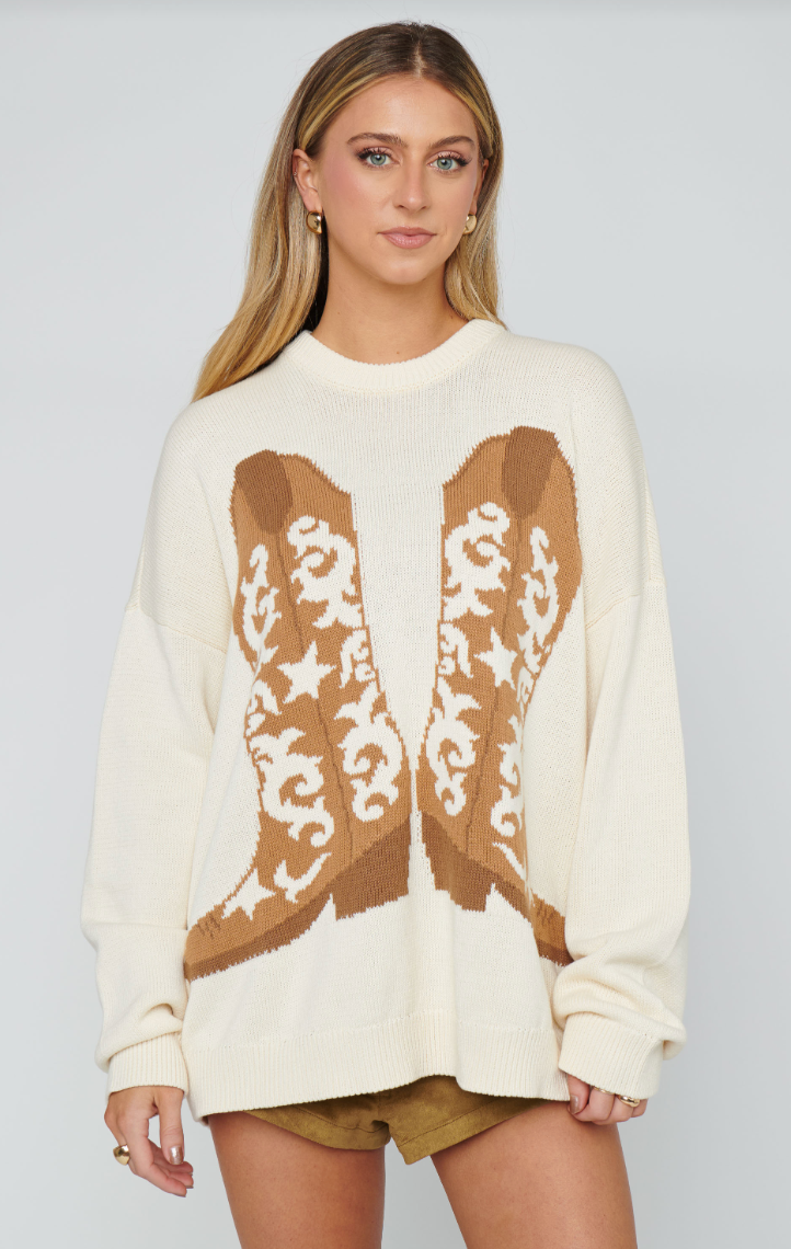 SHOW ME YOUR MUMU STAY AWHILE SWEATER COWBOY BOOT KNIT