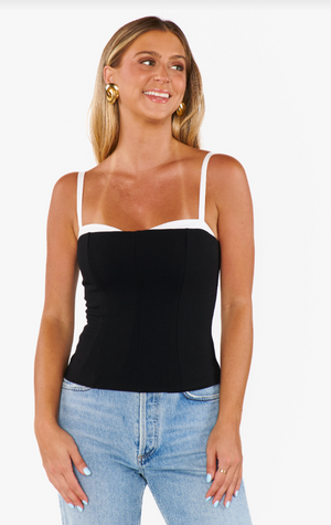 SHOW ME YOUR MUMU TIFF TOP BLACK AND WHITE