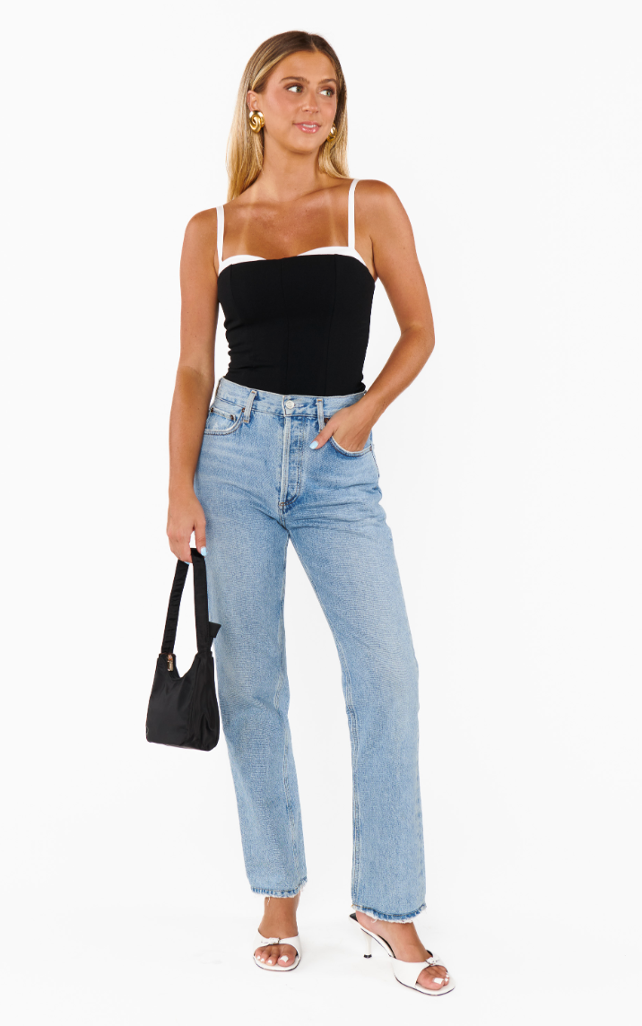SHOW ME YOUR MUMU TIFF TOP BLACK AND WHITE