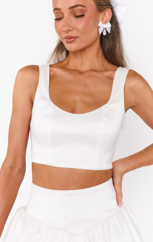 SHOW ME YOUR MUMU VIVIANNA TOP IN WHITE TAFFETA