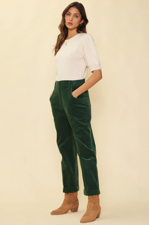 WILLIE CORDUROY CROPPED PANTS IN GEMSTONE GREEN