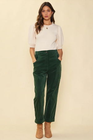 WILLIE CORDUROY CROPPED PANTS IN GEMSTONE GREEN