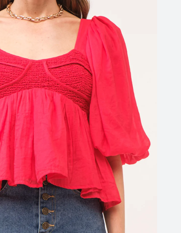 LILA SMOCKED PEPLUM TOP IN RED