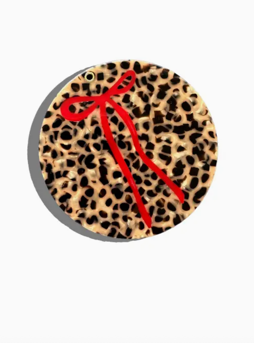 HAND PAINTED LEOPARD BOW COMPACT MIRROR